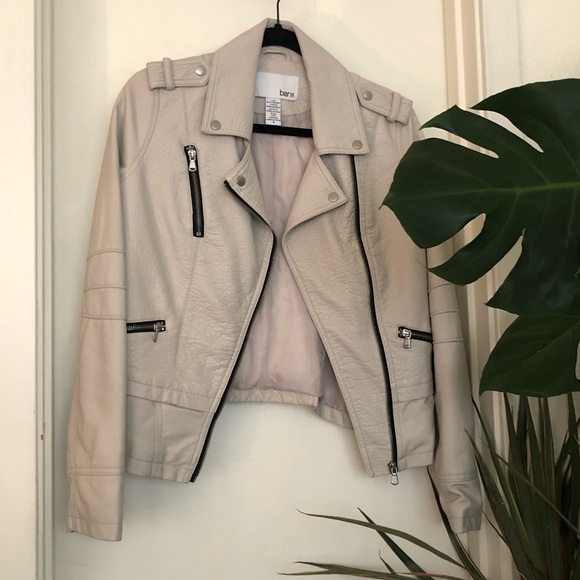 Bar III Jackets & Blazers - Off-white pseudo-leather Moto Jacket